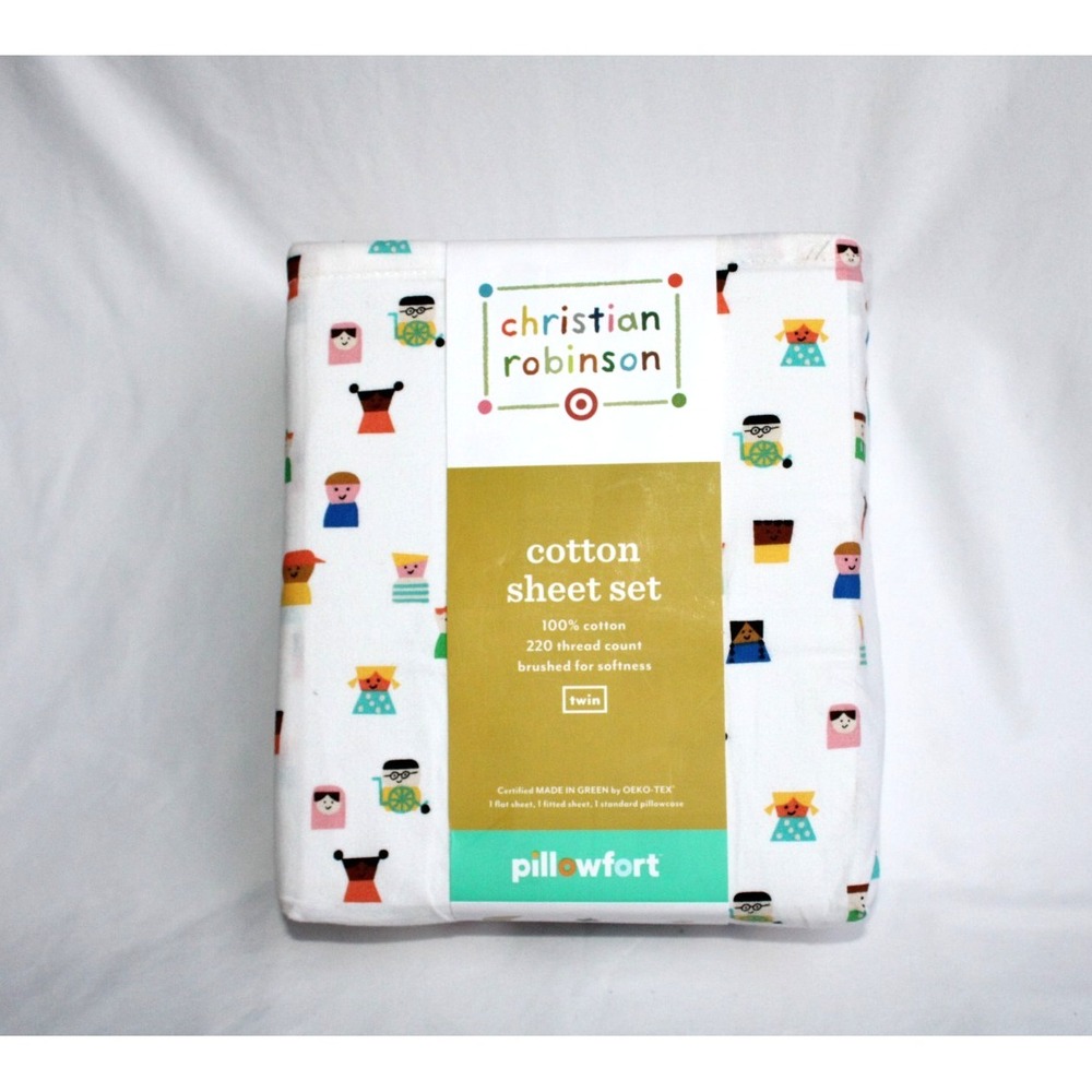 Pillowfort Christian Robinson Kids Teen People White Cotton Sheet Set 3-Piece